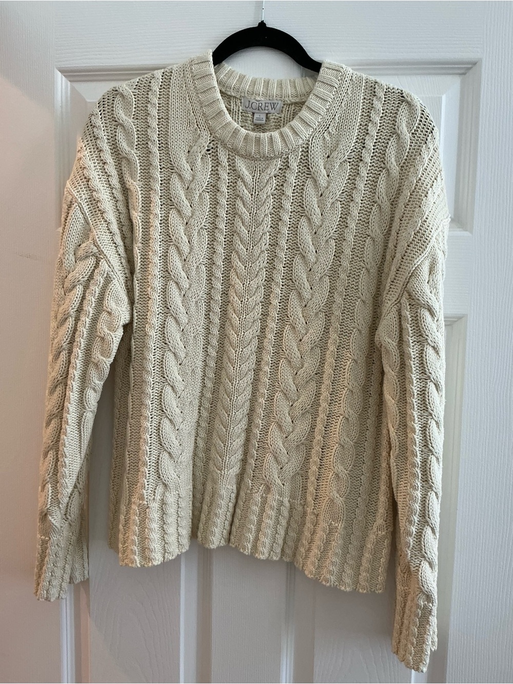 J. Crew Cream Cable Knit Crewneck Sweater